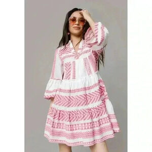 Francesca's Mi Ami Pink/White Tiered Mini Dress - Large